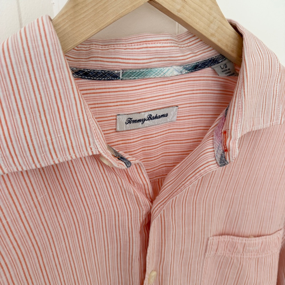Tommy Bahama Linen Blend Pastel Striped Long Sleeve Button Down Shirt Sz Large L - Picture 2 of 4